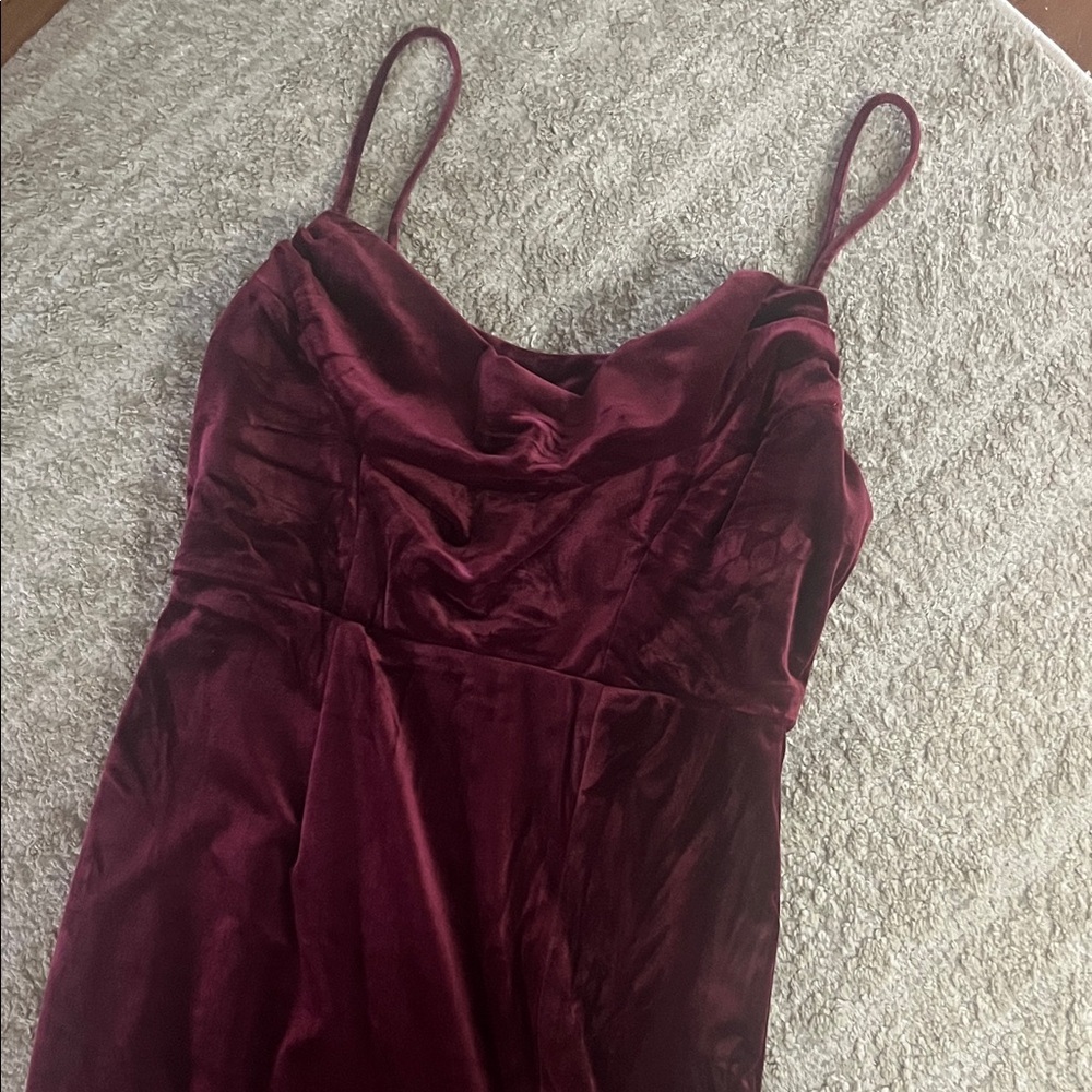 Lulus Burgundy Red Velvet Spaghetti Strap Cowl Neck Maxi Dress Gown Large